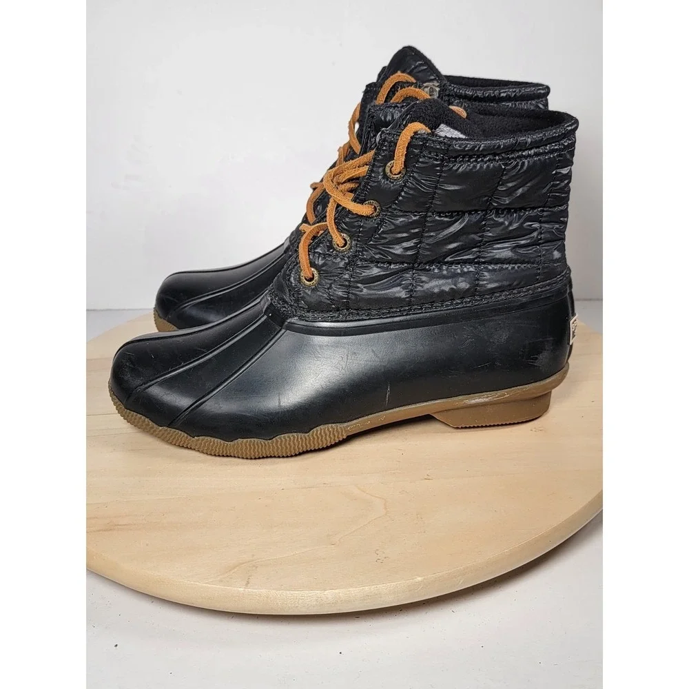 Sperry Top Sider Saltwater Duck Boots Women's Size 8 Black Waterproof STS80755